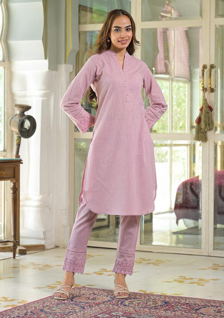 Light Pink embroidered Cotton Salwar Kameez