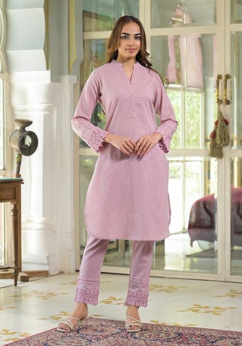 Light Pink embroidered Cotton Salwar Kameez