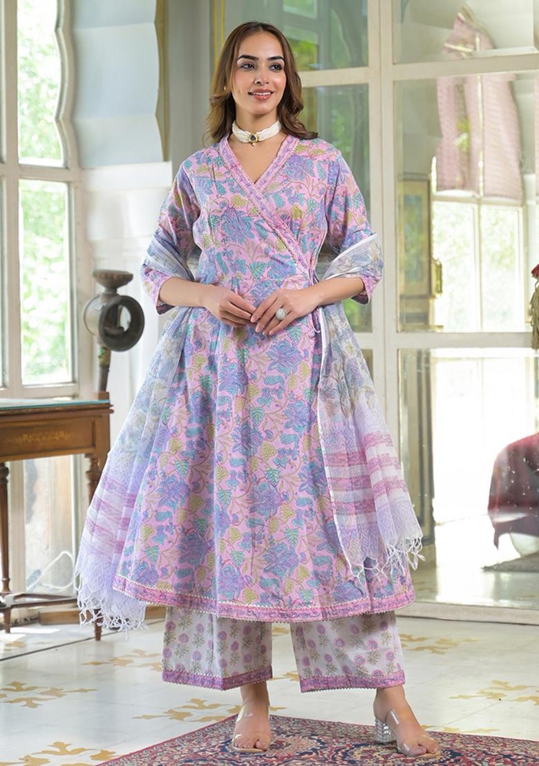 Pink embroidered Cotton Salwar Kameez With Dupatta