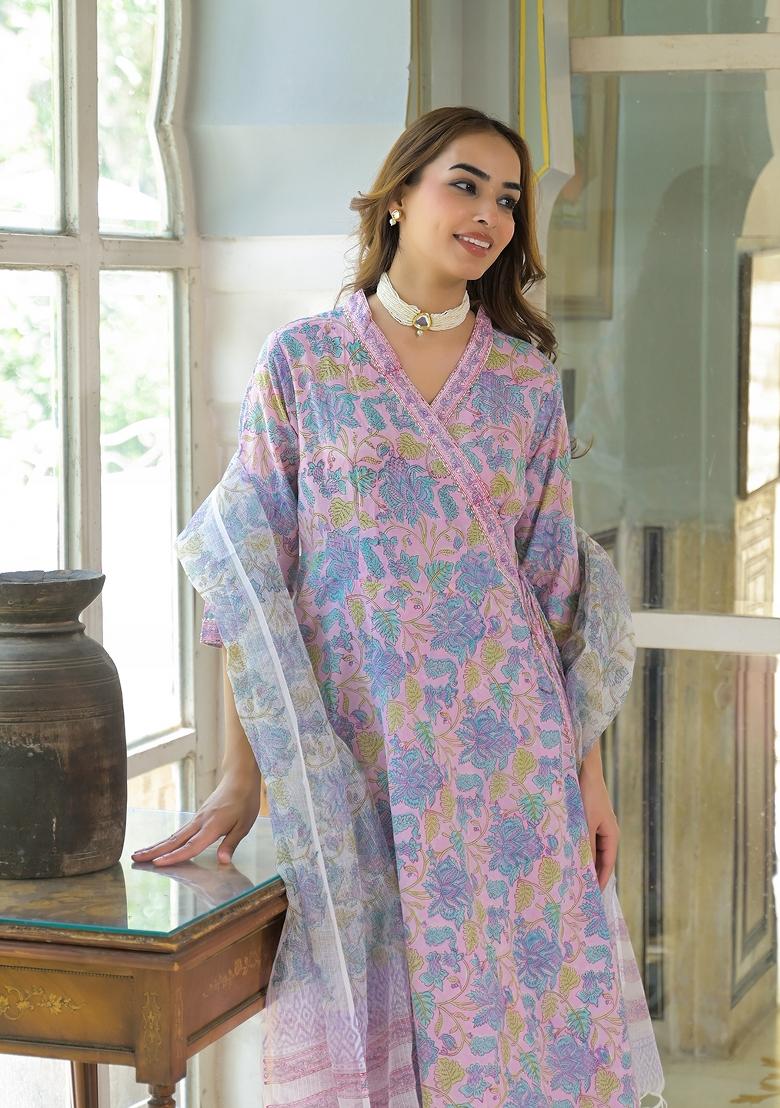 Pink embroidered Cotton Salwar Kameez With Dupatta