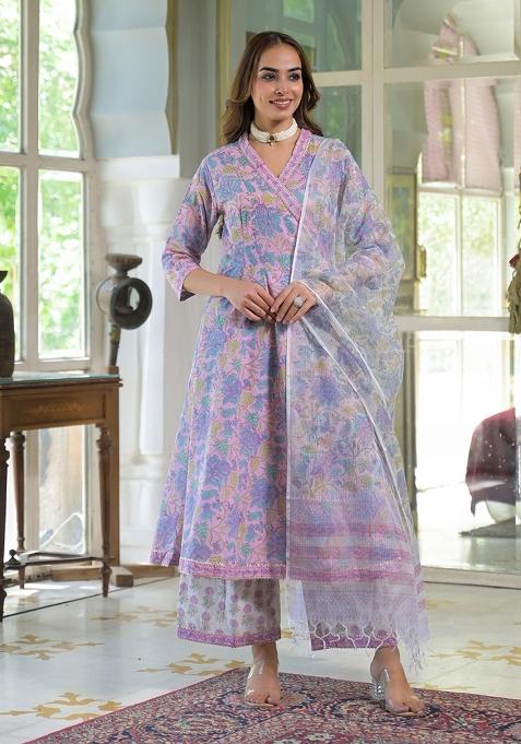 Pink embroidered Cotton Salwar Kameez With Dupatta