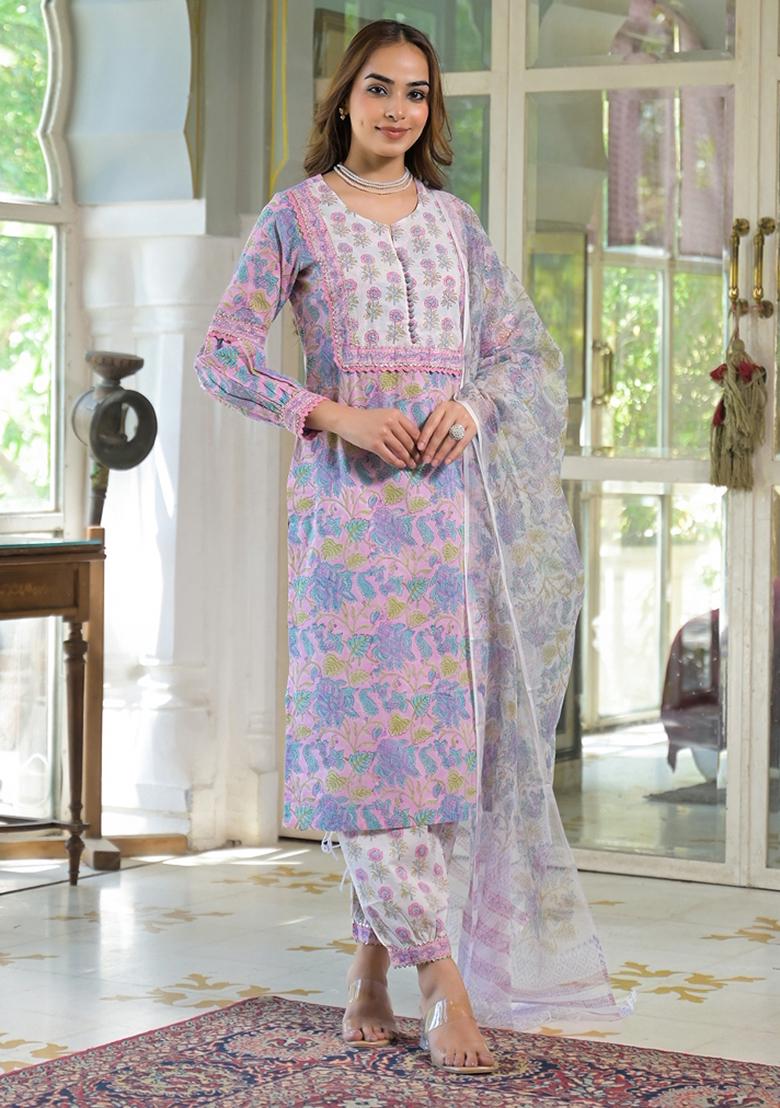 Pink embroidered Cotton Salwar Kameez With Dupatta