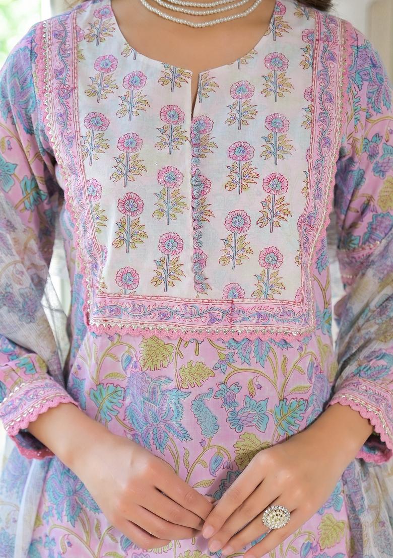 Pink embroidered Cotton Salwar Kameez With Dupatta