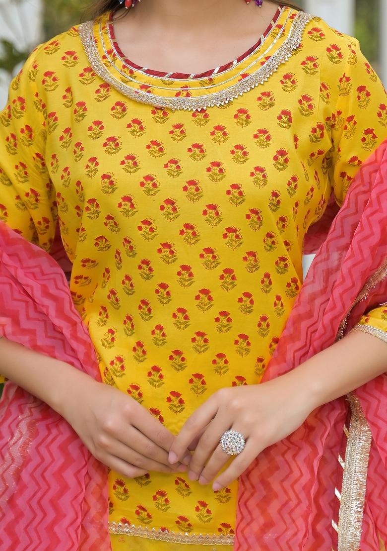 Yellow embroidered Rayon Salwar Kameez With Dupatta
