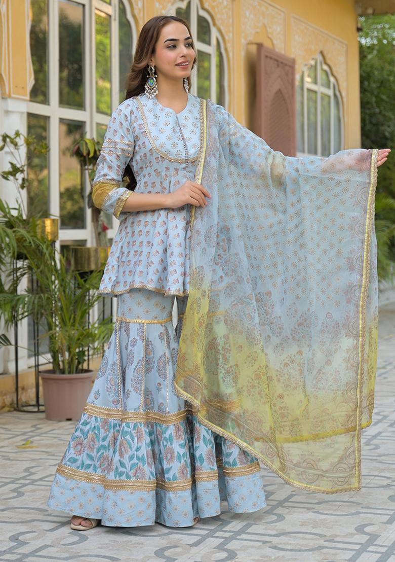 Sky Blue embroidered Rayon Salwar Kameez With Dupatta