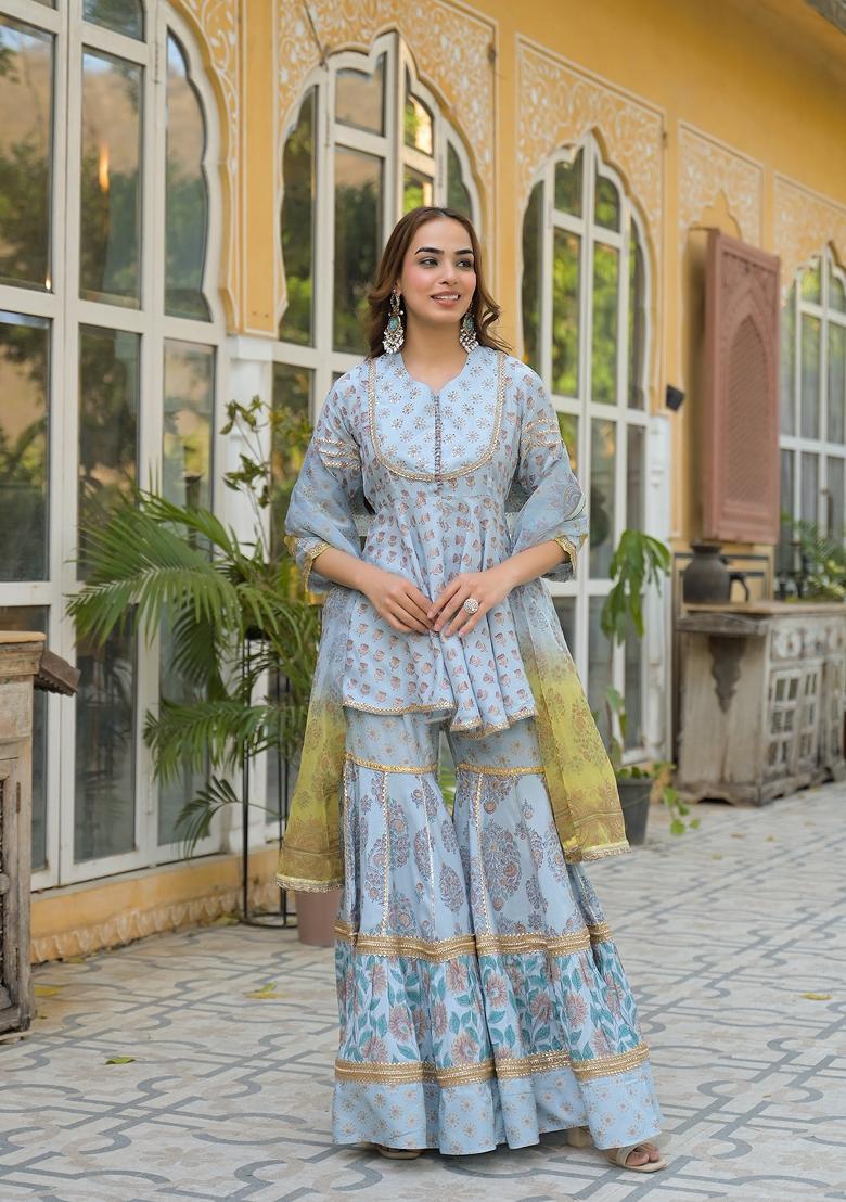 Sky Blue embroidered Rayon Salwar Kameez With Dupatta