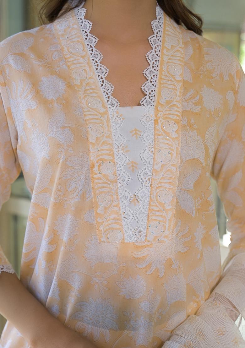 Peach embroidered Cotton Salwar Kameez With Dupatta