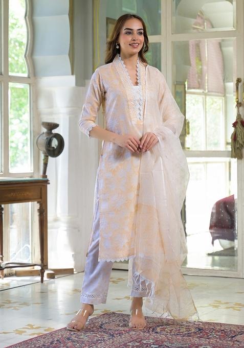 Peach embroidered Cotton Salwar Kameez With Dupatta