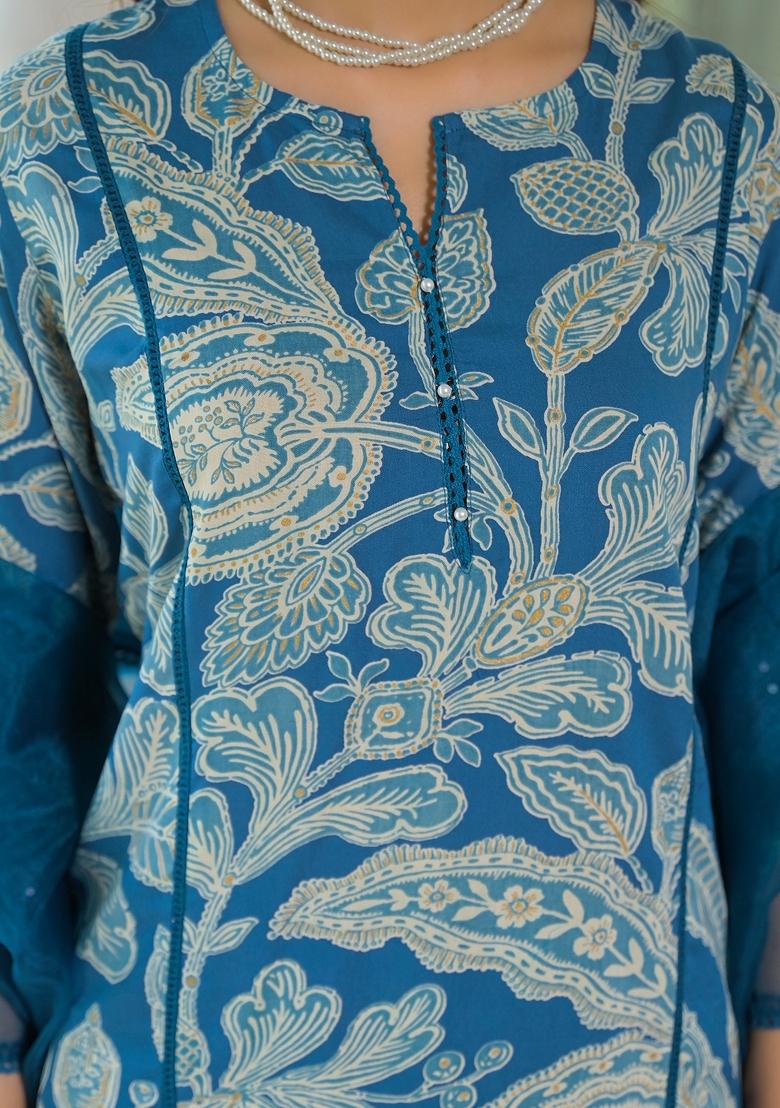 Turquoise Blue embroidered Rayon Salwar Kameez With Dupatta