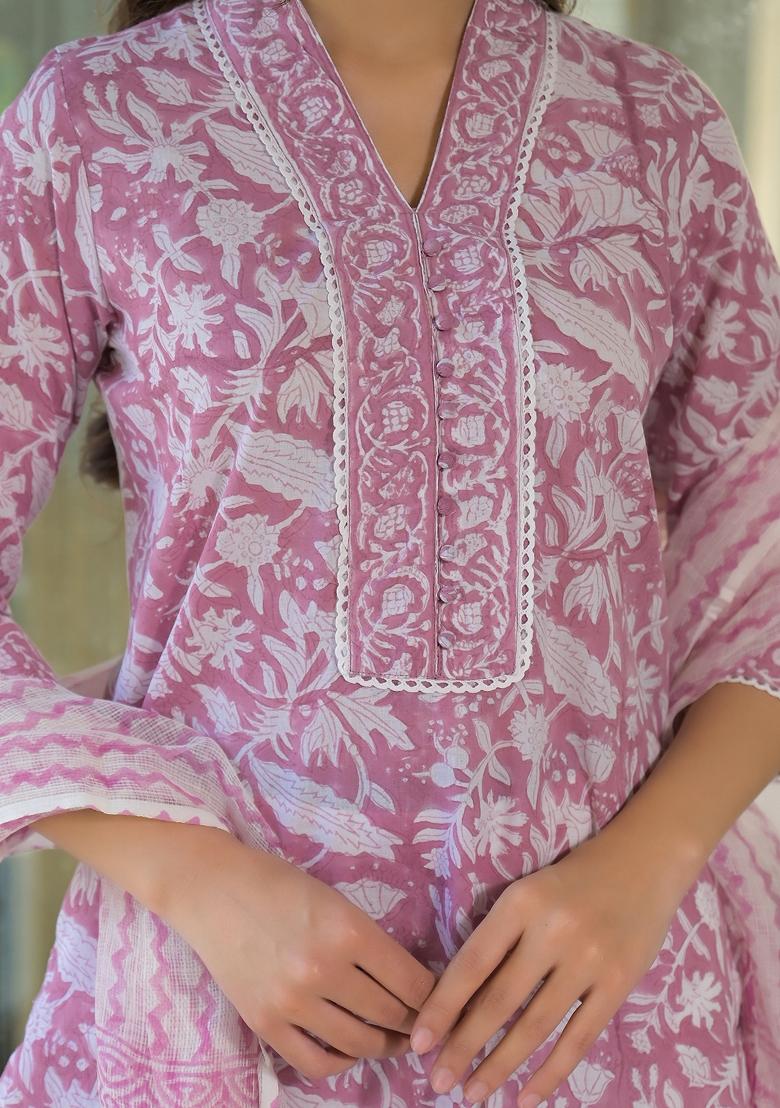 White embroidered Cotton Salwar Kameez With Dupatta