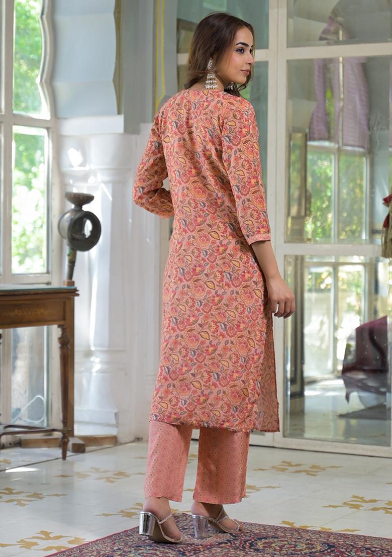 Peach embroidered Muslin Salwar Kameez With Dupatta