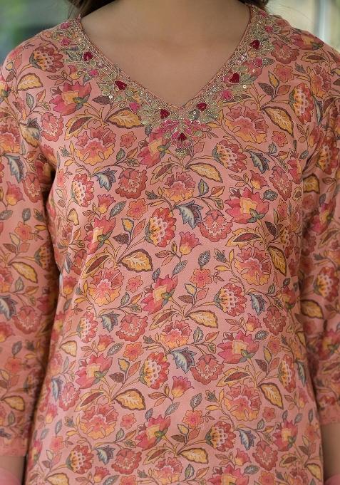 Peach embroidered Muslin Salwar Kameez With Dupatta