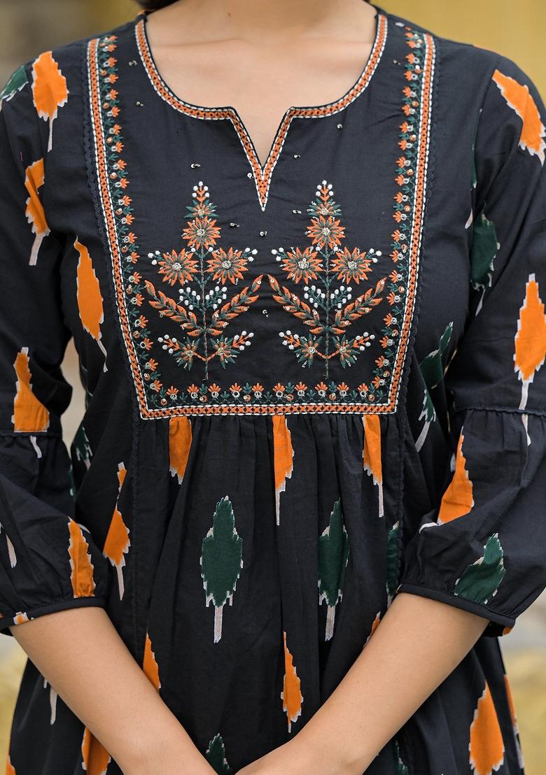 Black embroidered Cotton Salwar Kameez With Dupatta