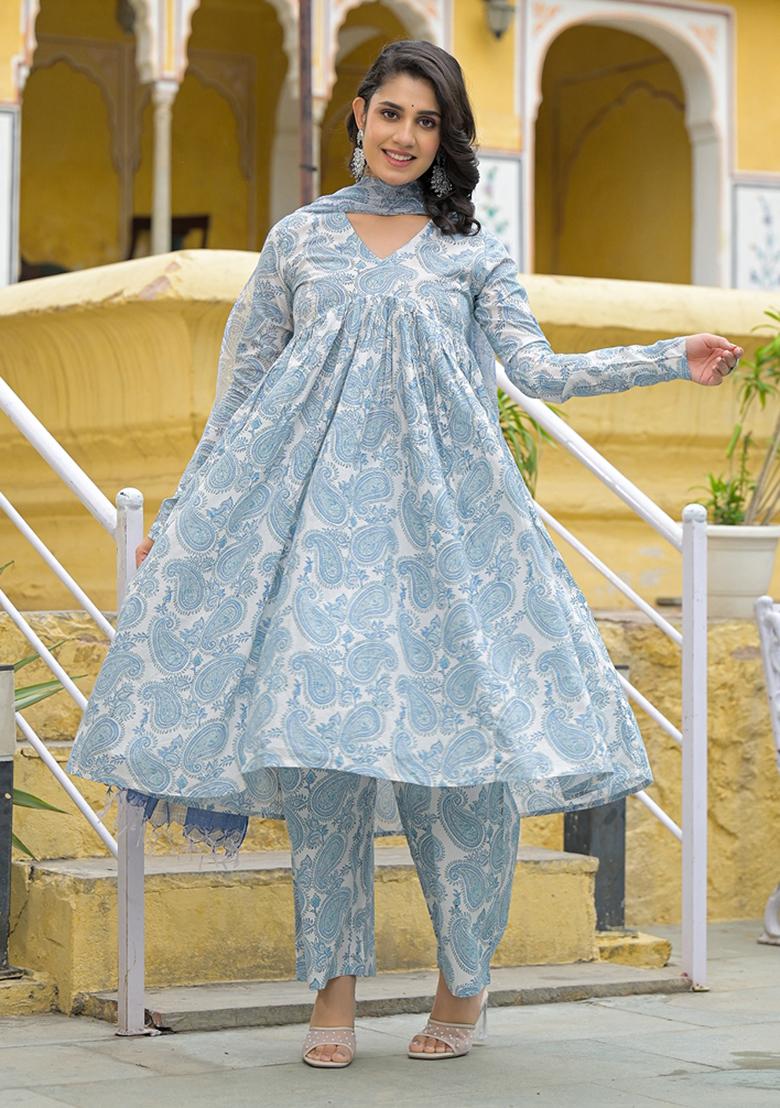 White embroidered Cotton Salwar Kameez With Dupatta