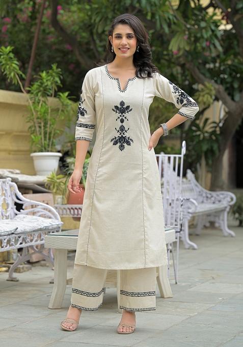 White embroidered Cotton Salwar Kameez