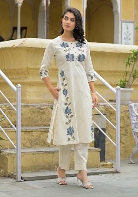 White embroidered Cotton Salwar Kameez