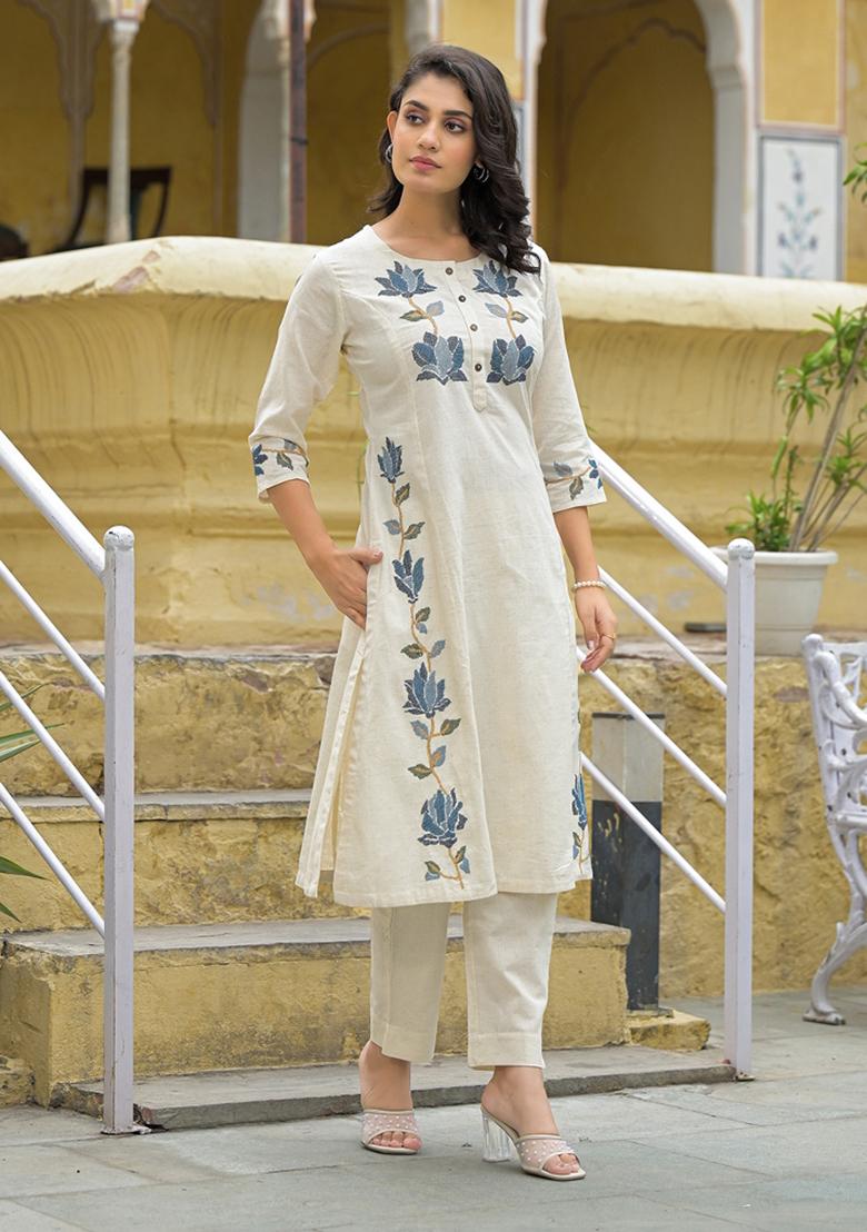 White embroidered Cotton Salwar Kameez