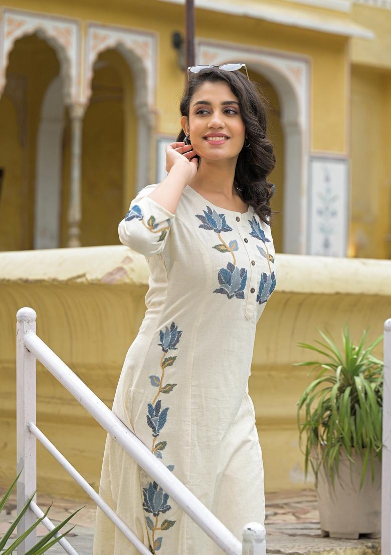 White embroidered Cotton Salwar Kameez