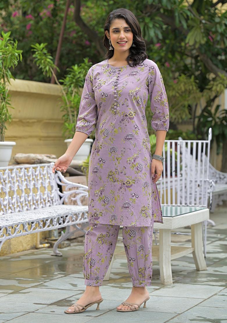 Purple embroidered Cotton Salwar Kameez