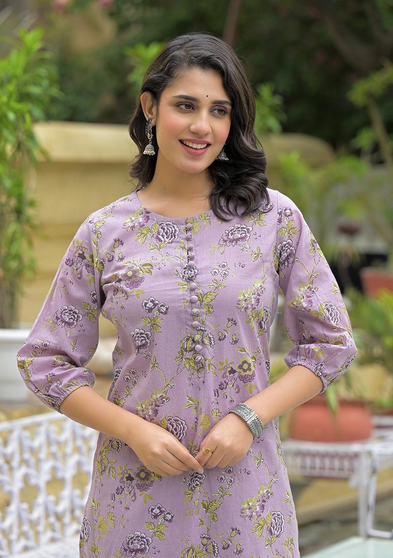 Purple embroidered Cotton Salwar Kameez