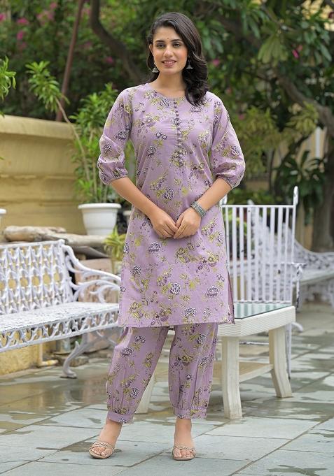 Purple embroidered Cotton Salwar Kameez