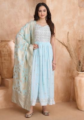 Sky Blue Embroidered Georgette Salwar Kameez