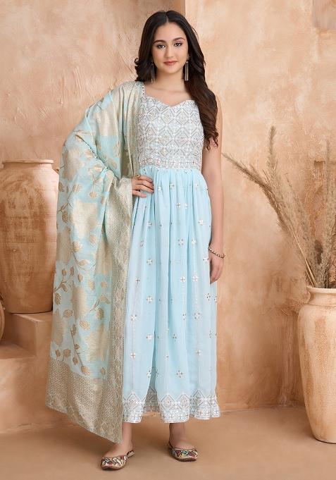 Sky Blue Embroidered Georgette Salwar Kameez