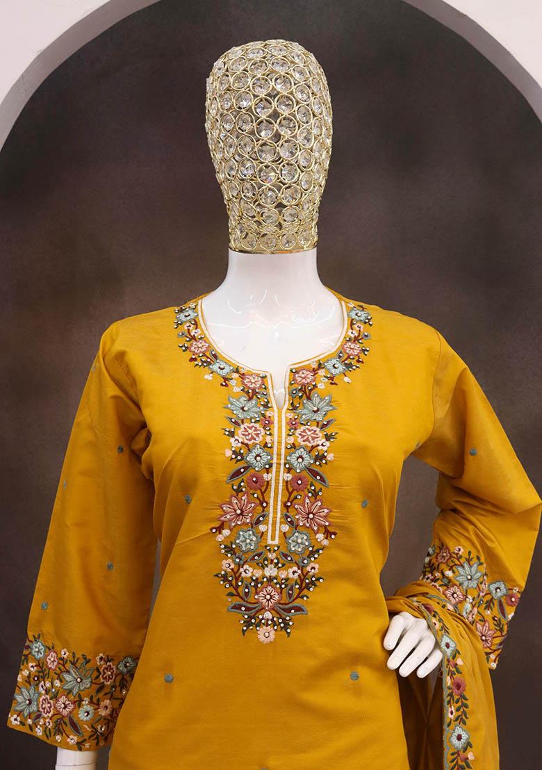 Yellow Embroidered Shimmer Salwar Kameez