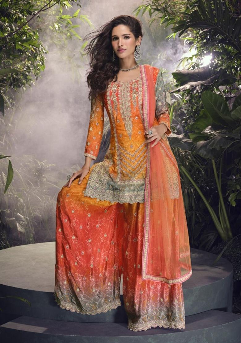 Multicolor Embroidered Silk Salwar Kameez