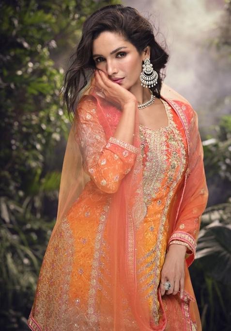 Multicolor Embroidered Silk Salwar Kameez