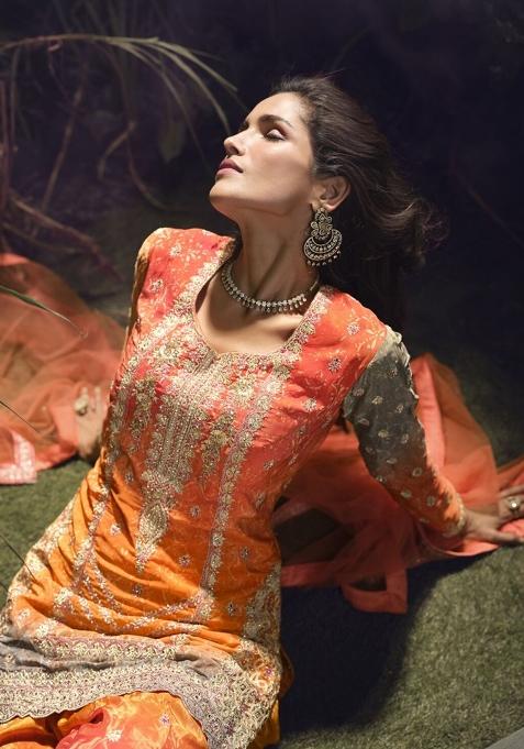 Multicolor Embroidered Silk Salwar Kameez