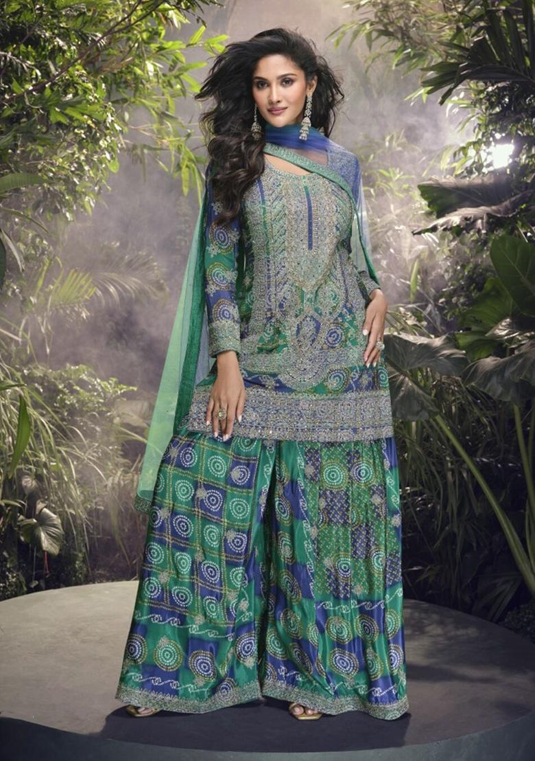 Multicolor Embroidered Silk Salwar Kameez