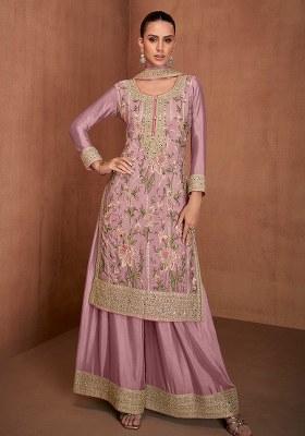 Light Mauve Embroidered Chinon Salwar Kameez
