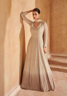 Peach Embroidered Georgette Salwar Kameez