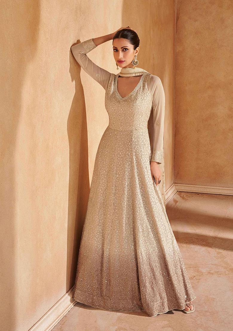 Peach Embroidered Georgette Salwar Kameez