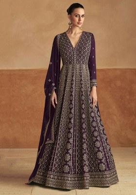 Purple Embroidered Chinon Salwar Kameez