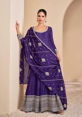 Indigo Embroidered Silk Salwar Kameez