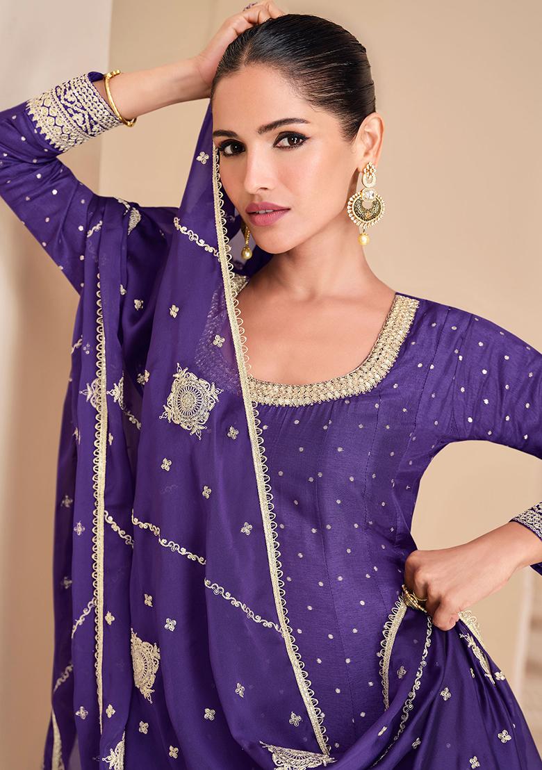 Indigo Embroidered Silk Salwar Kameez