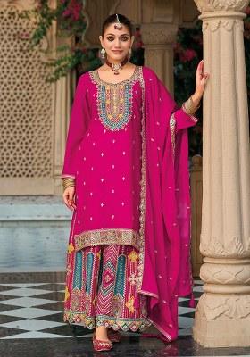 Pink Embroidered Chinon Salwar Kameez