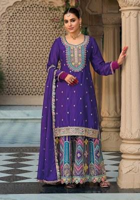 Purple Embroidered Chinon Salwar Kameez