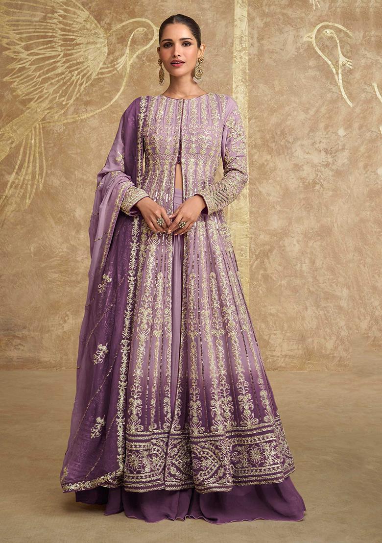 Lilac Embroidered Georgette Salwar Kameez