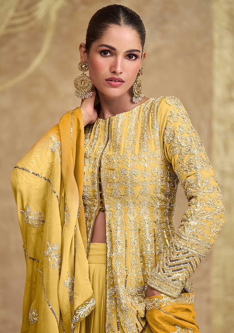 Mustard Yellow  Embroidered Georgette Salwar Kameez
