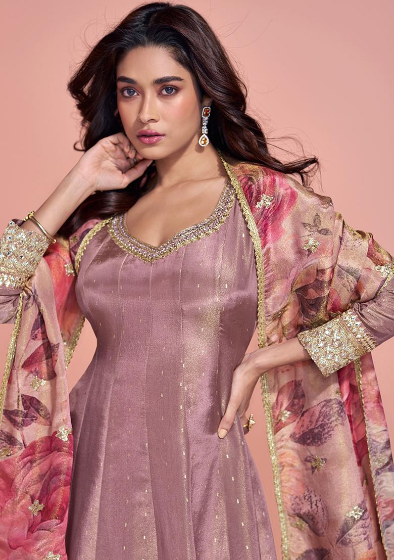 Rose Pink Embroidered Silk Salwar Kameez