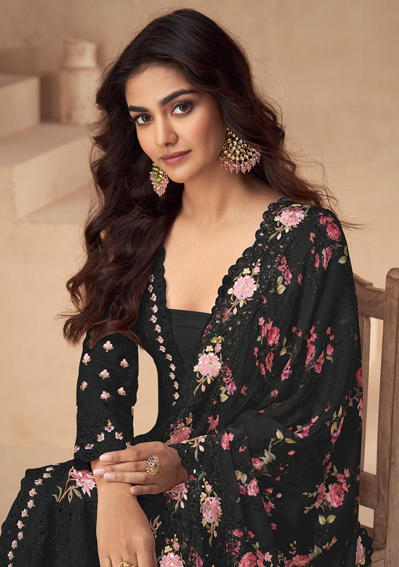 Black Embroidered Silk Salwar Kameez
