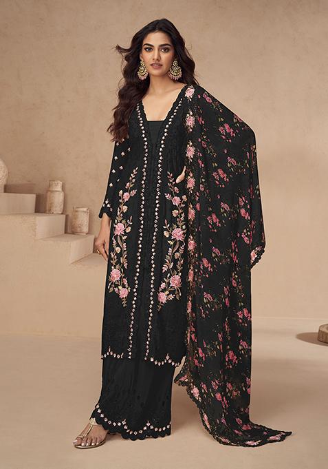 Black Embroidered Silk Salwar Kameez