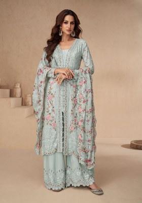 Blue Embroidered Silk Salwar Kameez