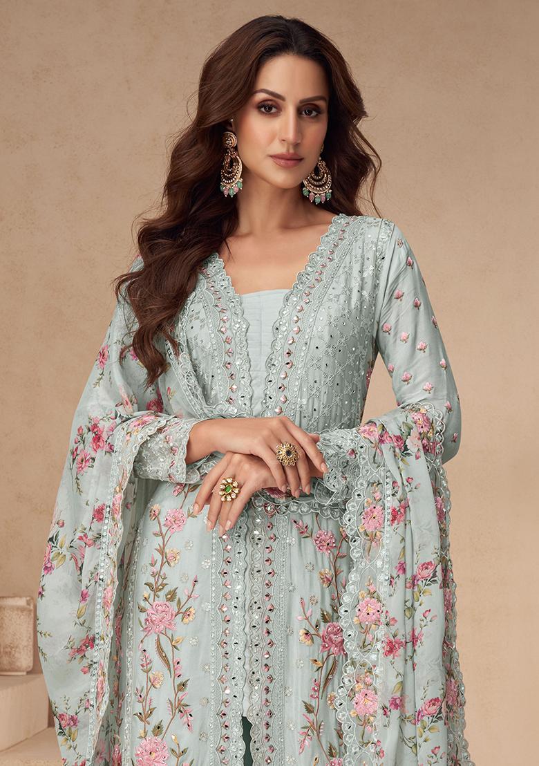 Blue Embroidered Silk Salwar Kameez