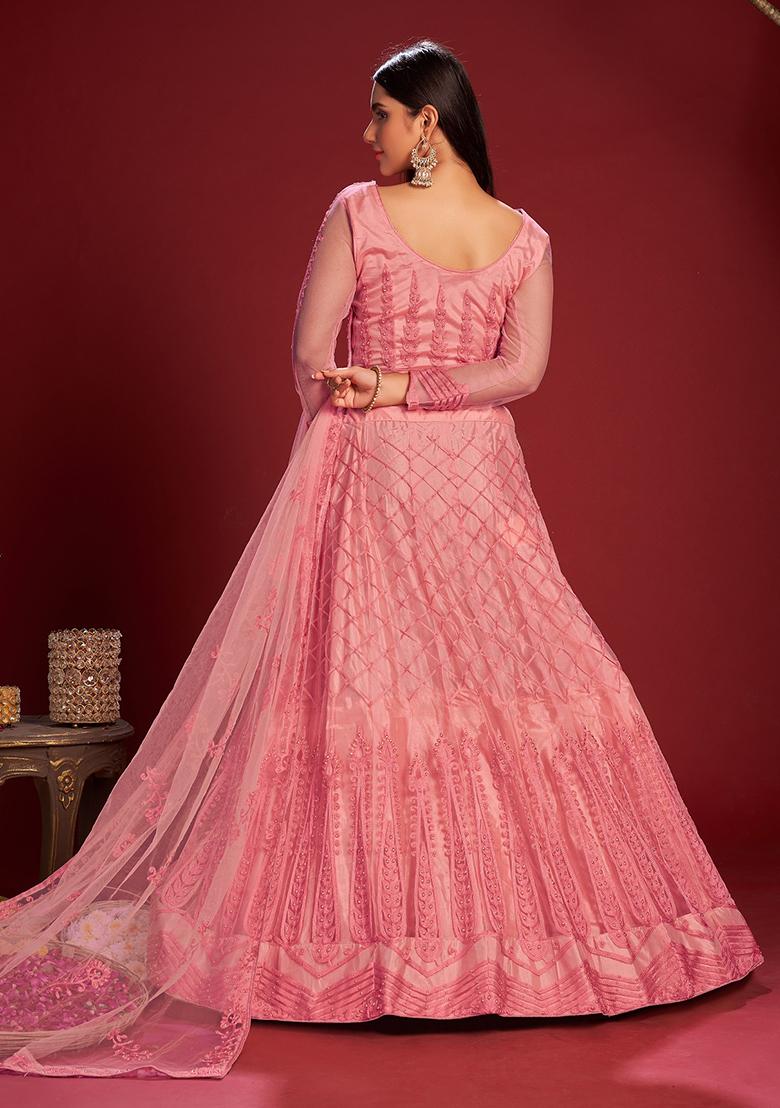 Pink Net Embroidered Anarkali Set With Dupptta