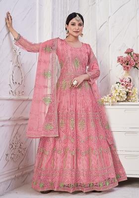 Pink Net Embroidered Anarkali Set With Dupptta