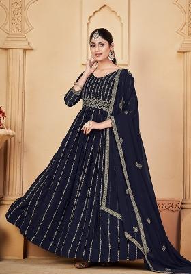 Blue Georgette Embroidered Anarkali Set With Dupptta